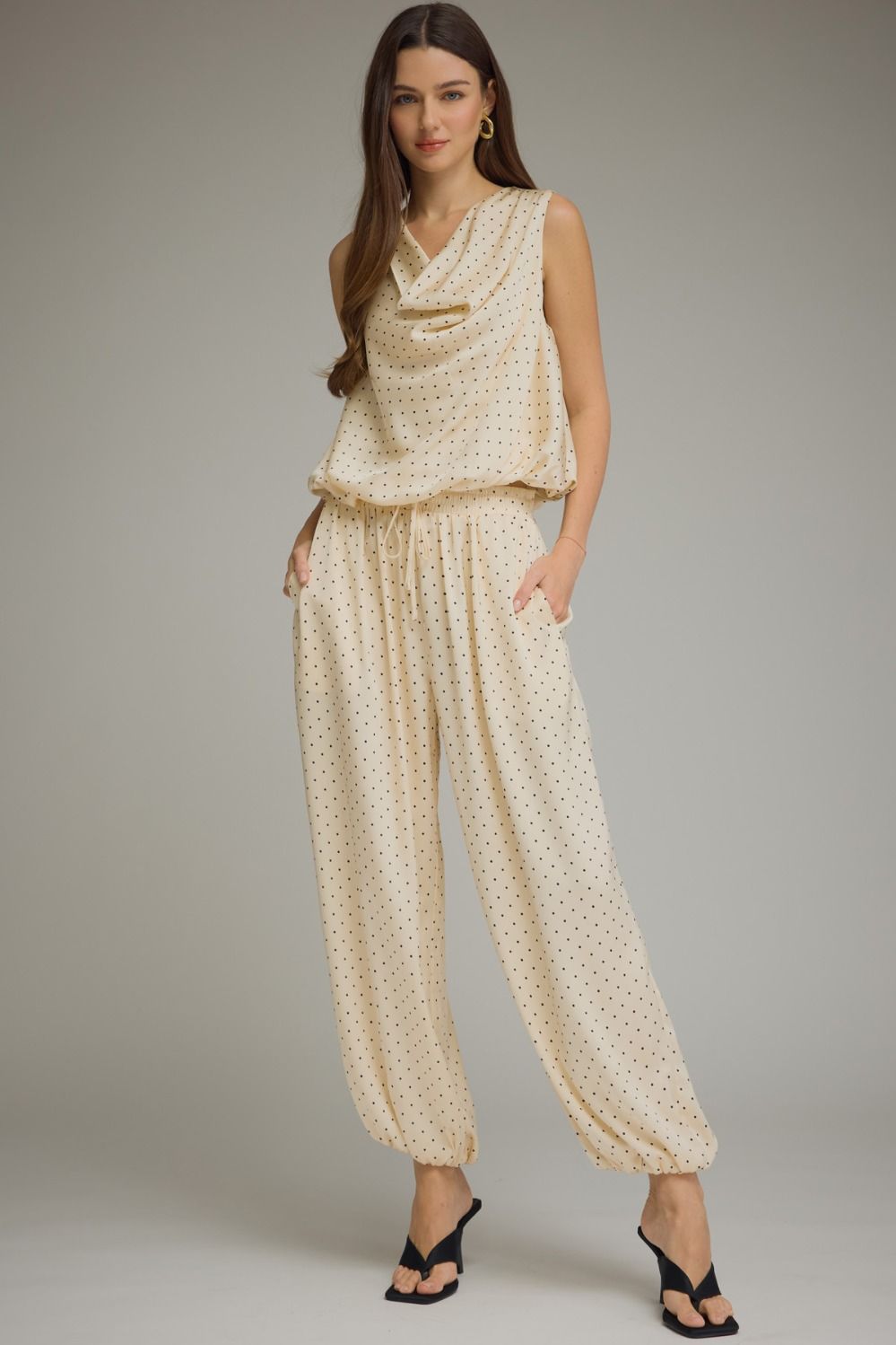Eliza cowl neck polka dot top