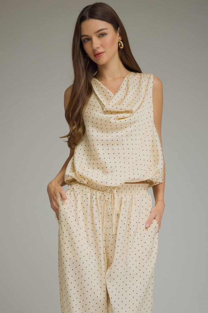 Eliza cowl neck polka dot top